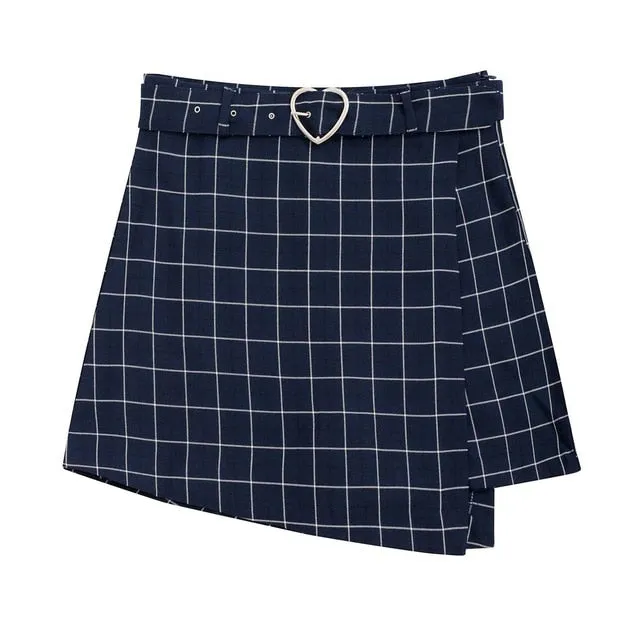 2019 Korean Fashion Women Summer A-line Skirts Female Plaid Slim Sashe Above Knee Mini Skirts Empire Chiffon Shorts Skirts