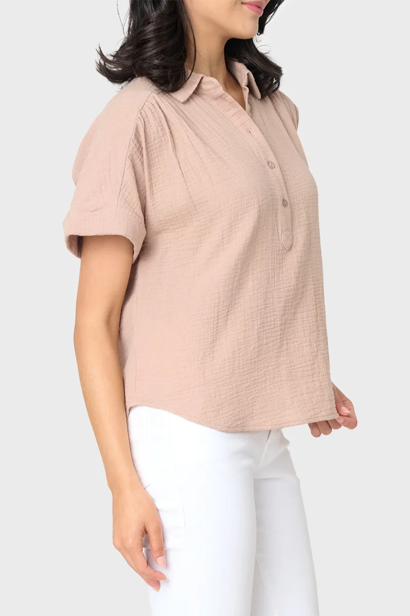 All Day Henley Cotton Gauze Top