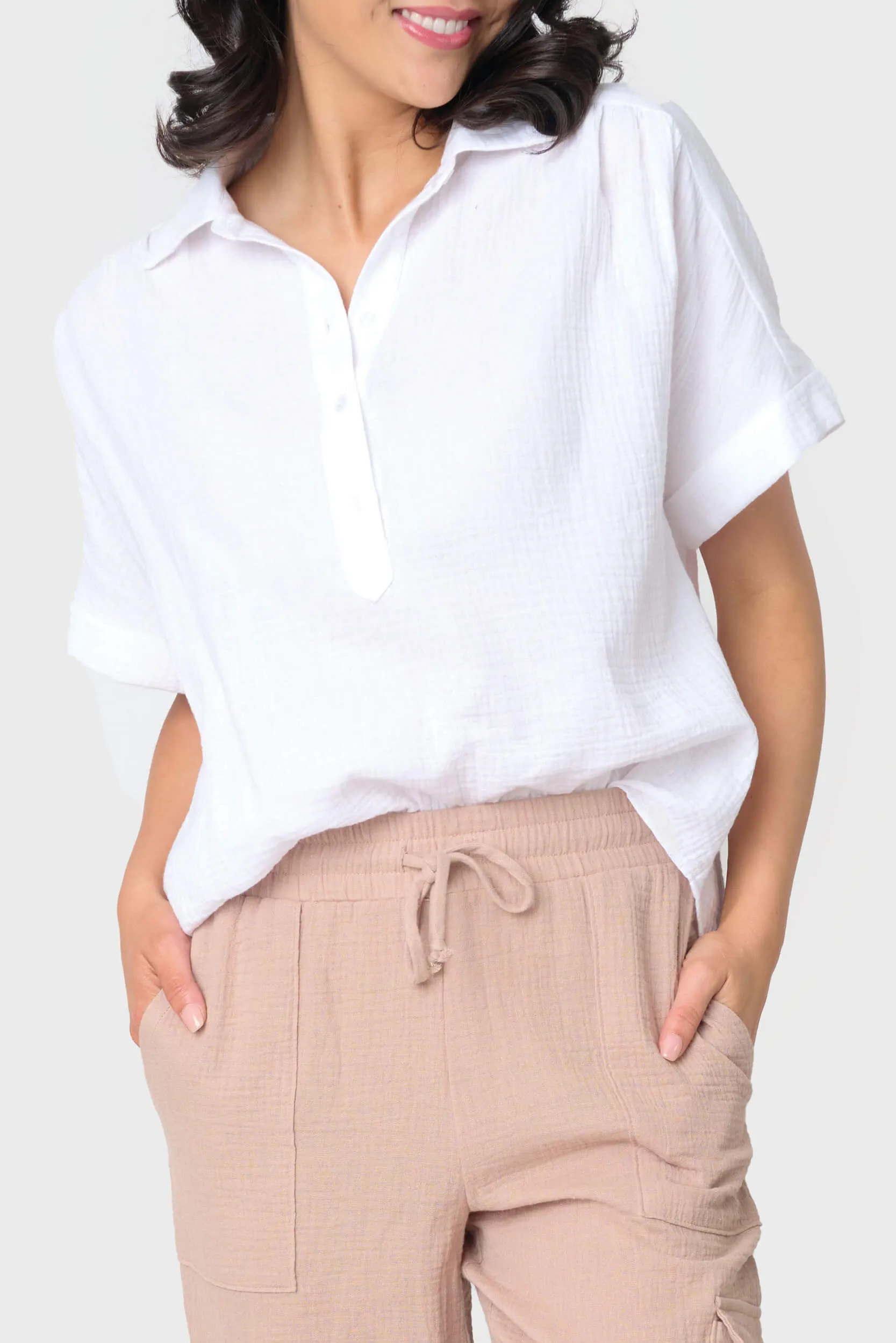 All Day Henley Cotton Gauze Top