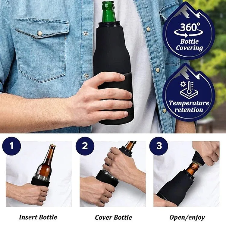 Beer Bottle And Can Cooler With Beer Opener - 3 in 1 Stainless Steel Insulated Bottle for Beer