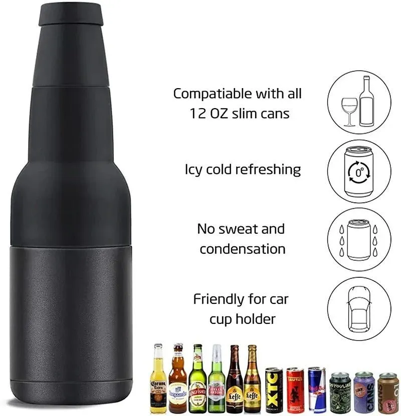 Beer Bottle And Can Cooler With Beer Opener - 3 in 1 Stainless Steel Insulated Bottle for Beer