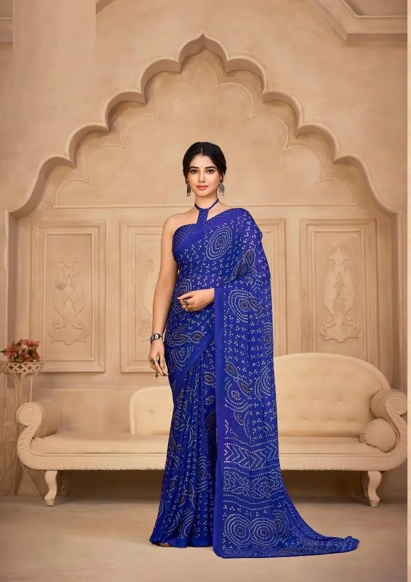 Blue Bandhani Georgette saree