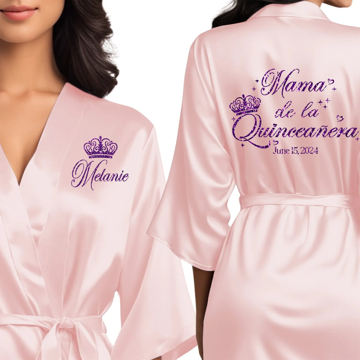 Blush Pink Mis Quince Años Robes, Pretty Quinceañera Robes, Robes for Mama de Quince | Quinceañera Gift