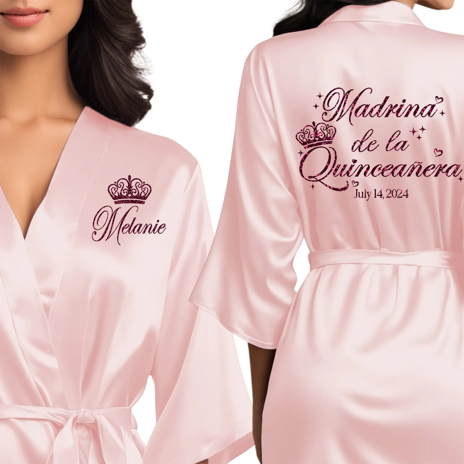 Blush Pink Mis Quince Años Robes, Pretty Quinceañera Robes, Robes for Mama de Quince | Quinceañera Gift