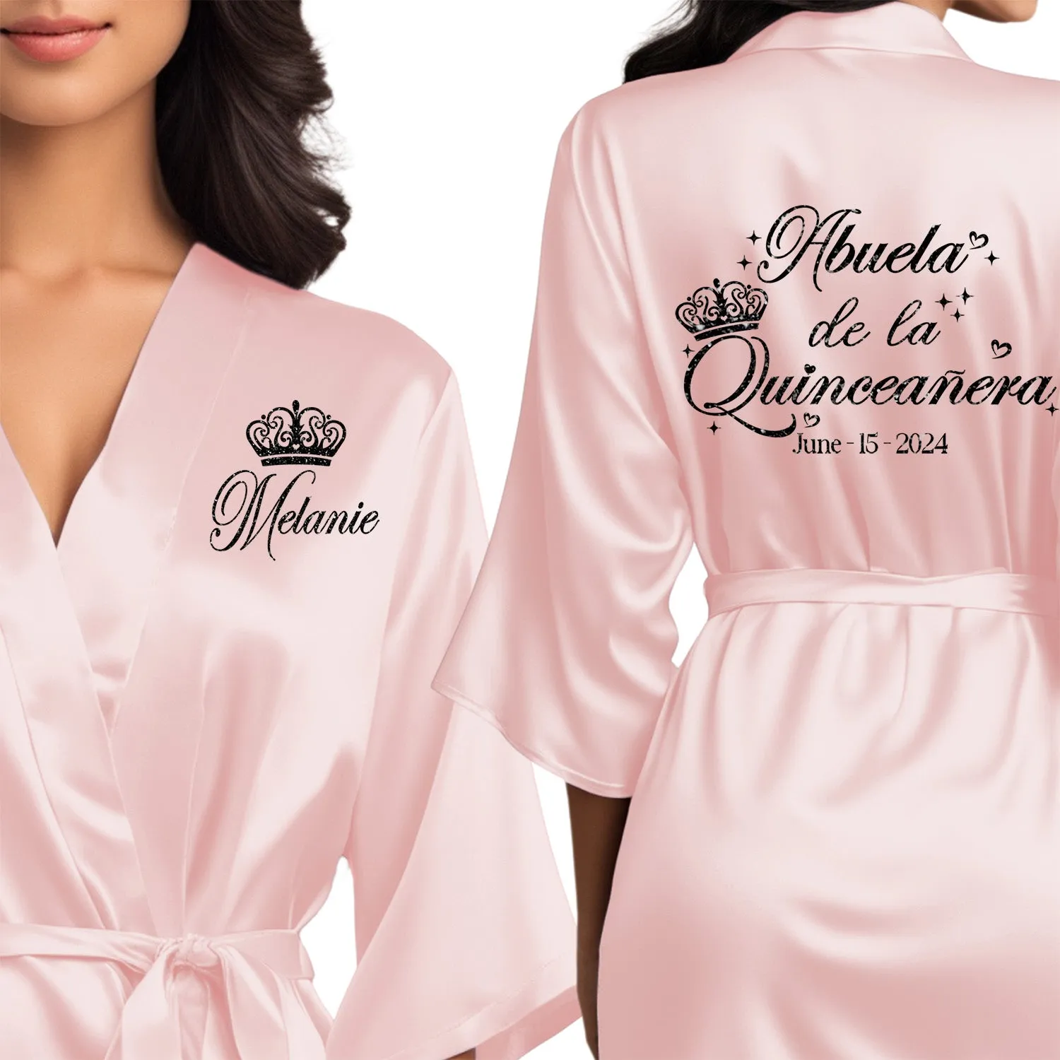 Blush Pink Mis Quince Años Robes, Pretty Quinceañera Robes, Robes for Mama de Quince | Quinceañera Gift