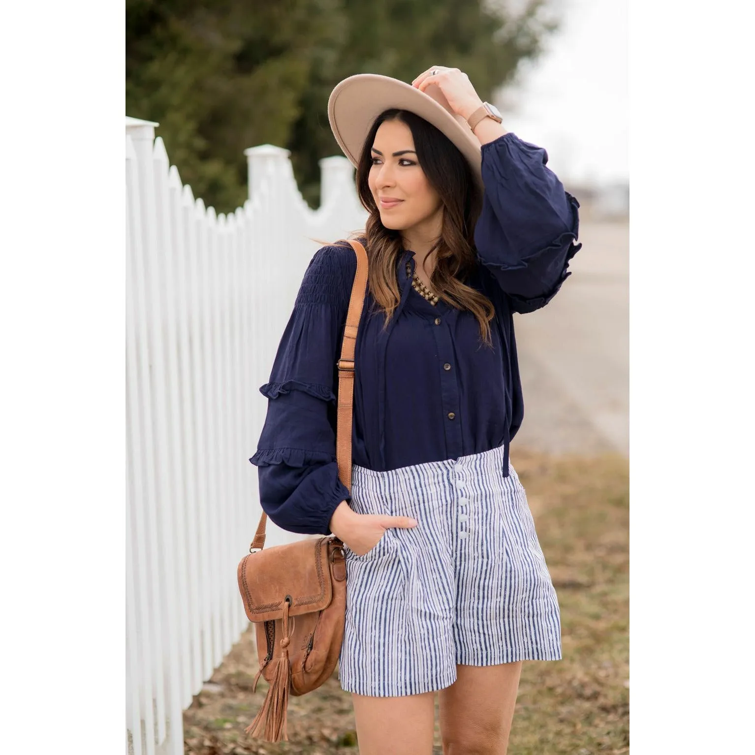 Cinched Top Ruffle Button Up