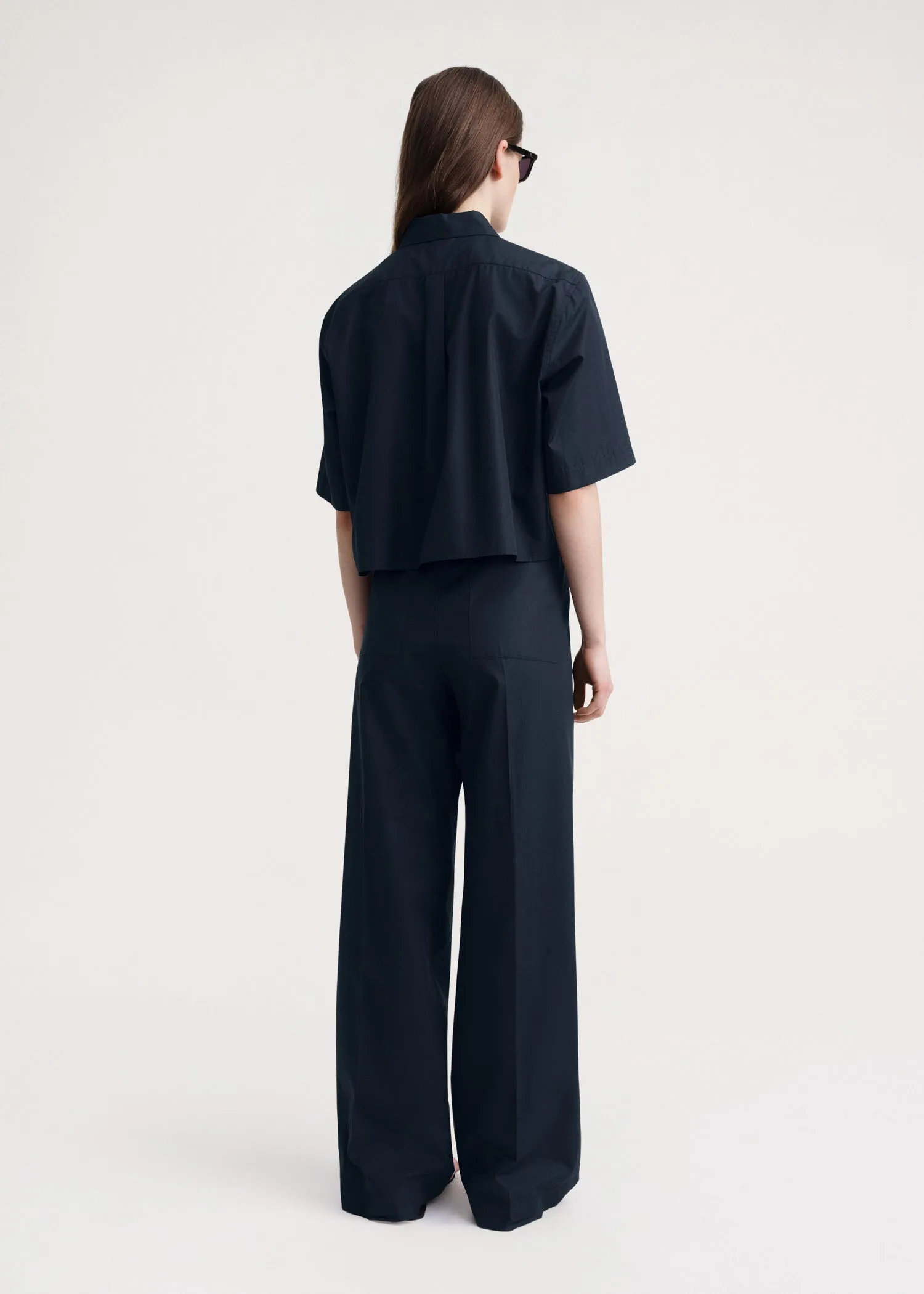 Cropped cotton-poplin shirt dark navy