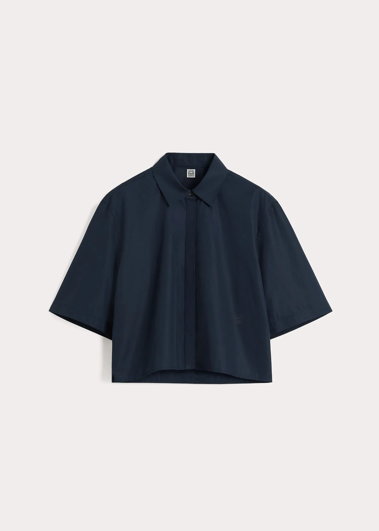 Cropped cotton-poplin shirt dark navy