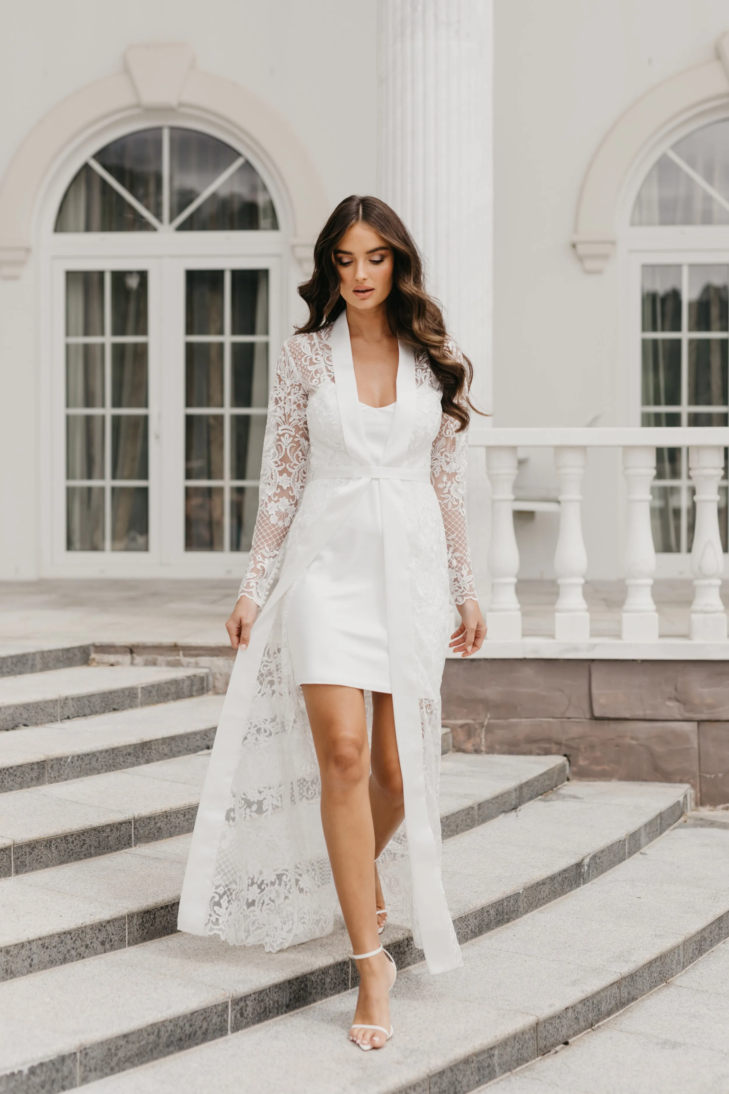 Daphne Majestic Lace Maxi Bridal Robe - Includes Slip