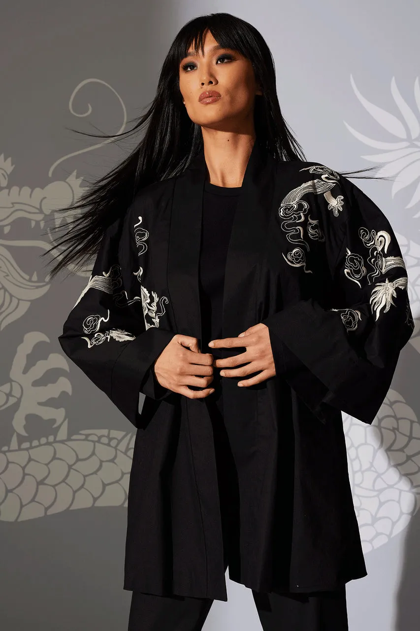 Dragon Techno Poplin Embroidered Unisex Kimono