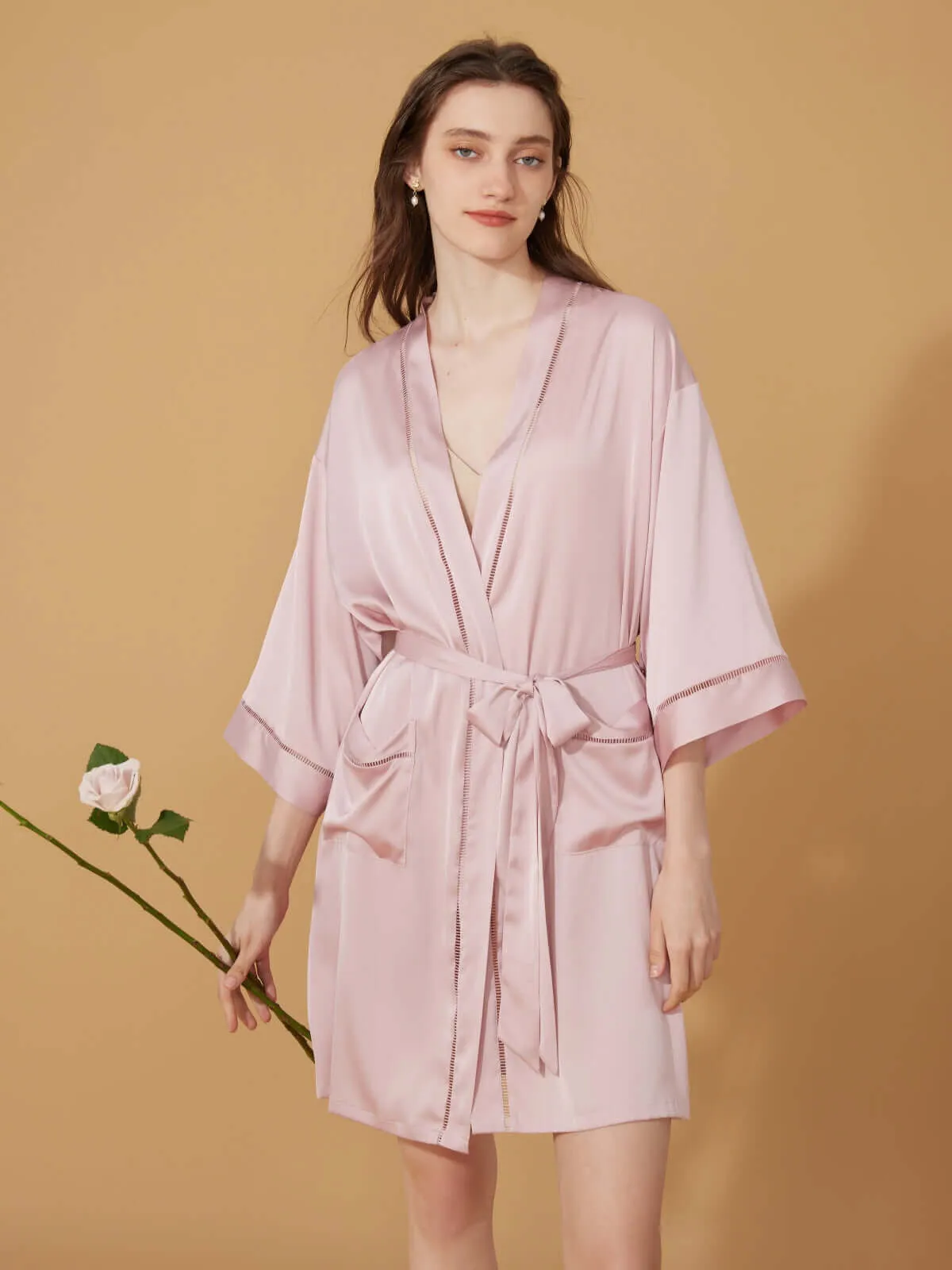 Elegant Hollow Out Detail Short Robe with Pockets