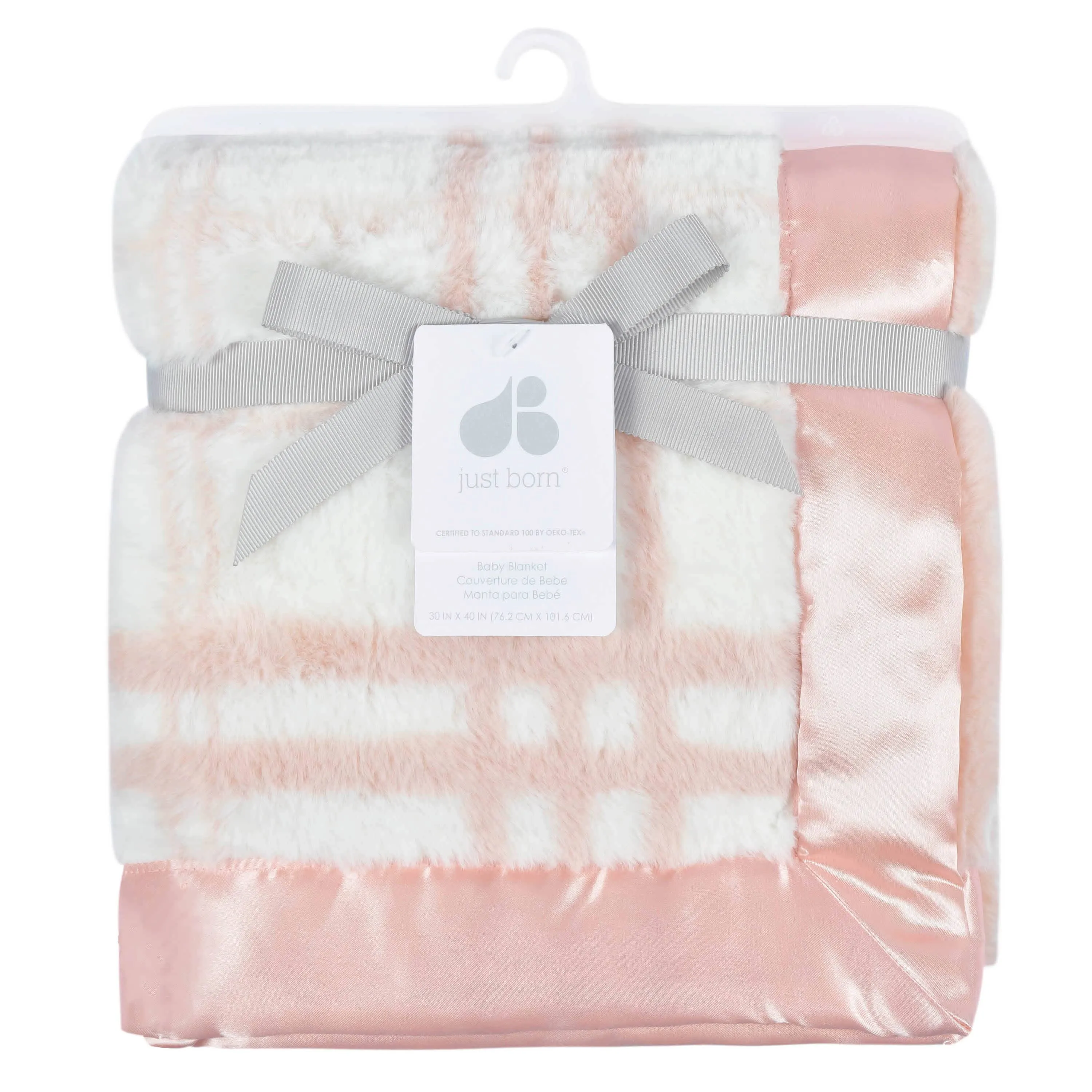 Embroidered Pink Plaid Plush Blanket