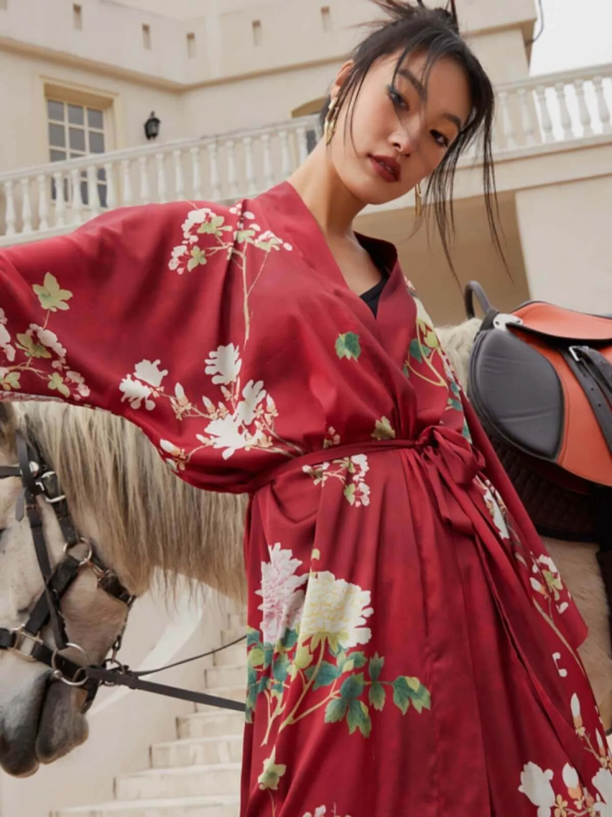 Floral Red Kimono Robe