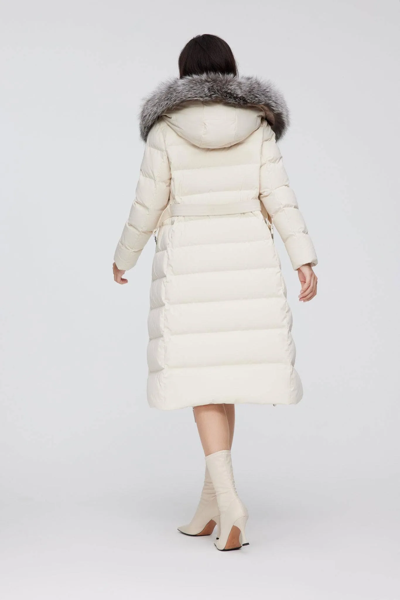 Full Length Hooded Goose Down Jacket With Fur