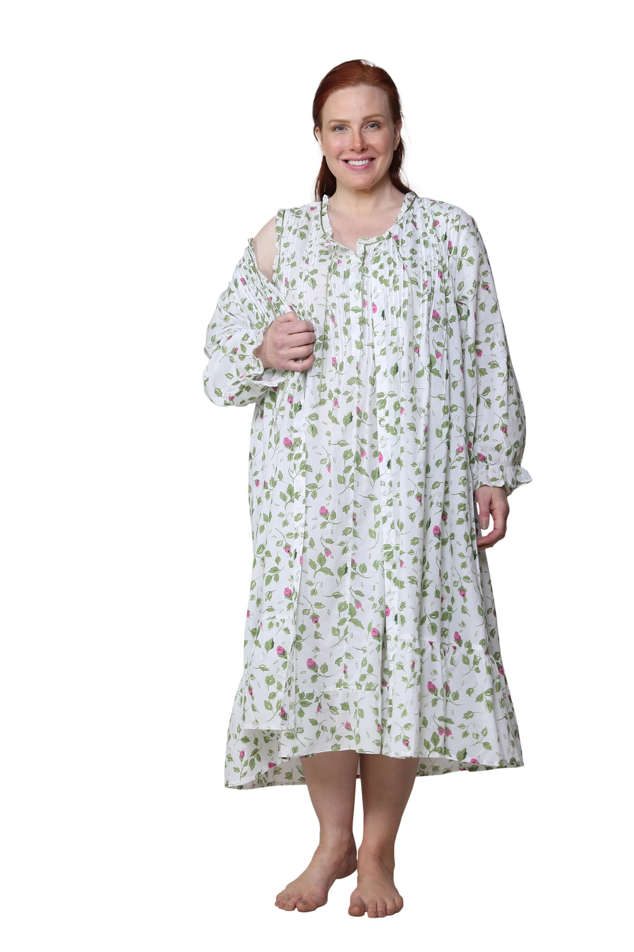 La Cera Rose Vine 100% Cotton Robe - Plus Size