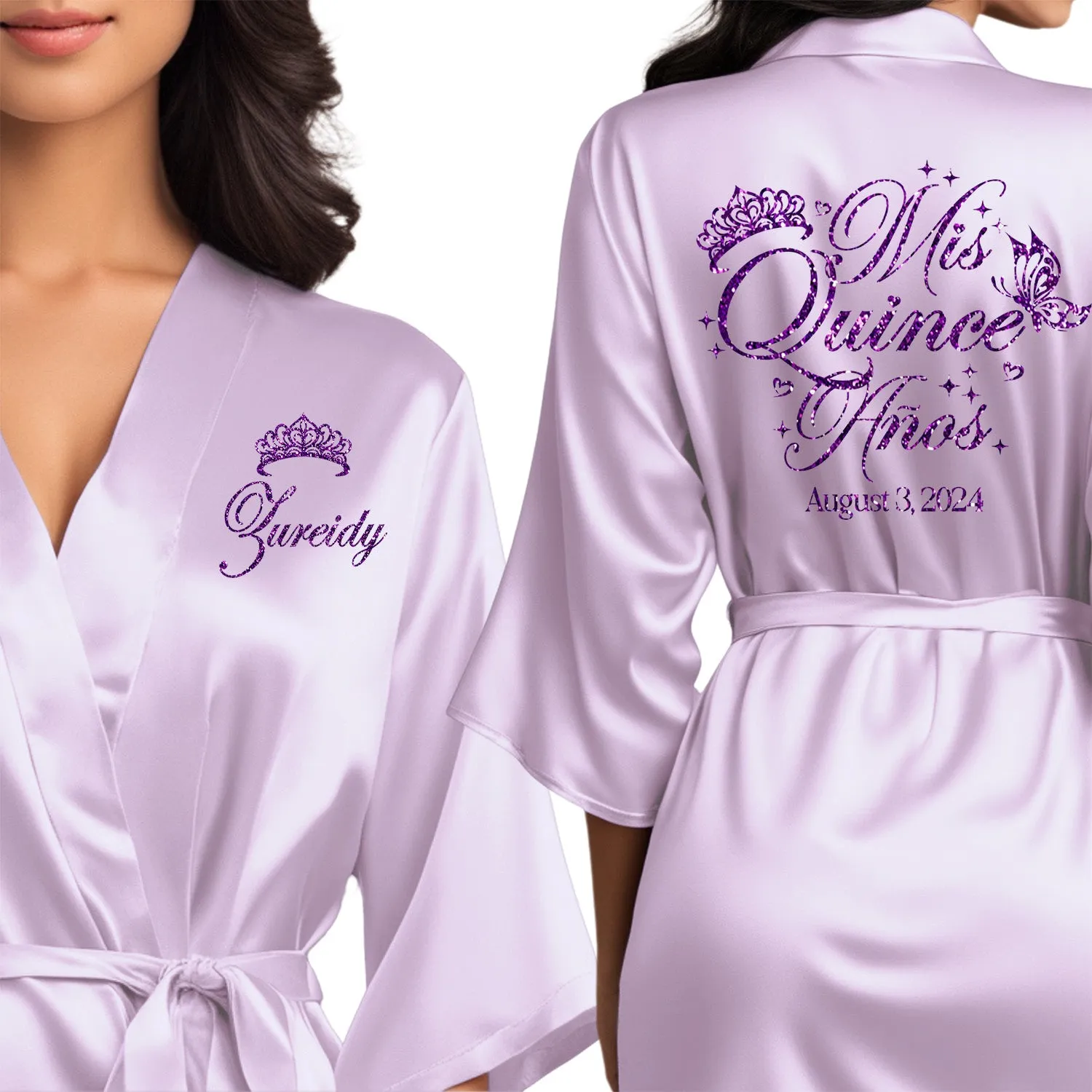 Lilac Mis Quince Años Robes, Pretty Quinceañera Robes, Robes for Mama de Quince | Quinceañera Gift