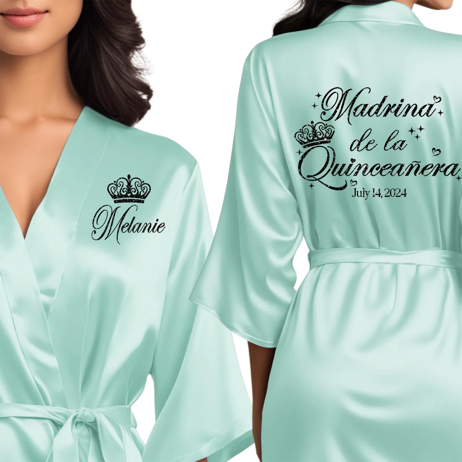 Mint Blue Mis Quince Años Robes, Pretty Quinceañera Robes, Robes for Mama de Quince | Quinceañera Gift