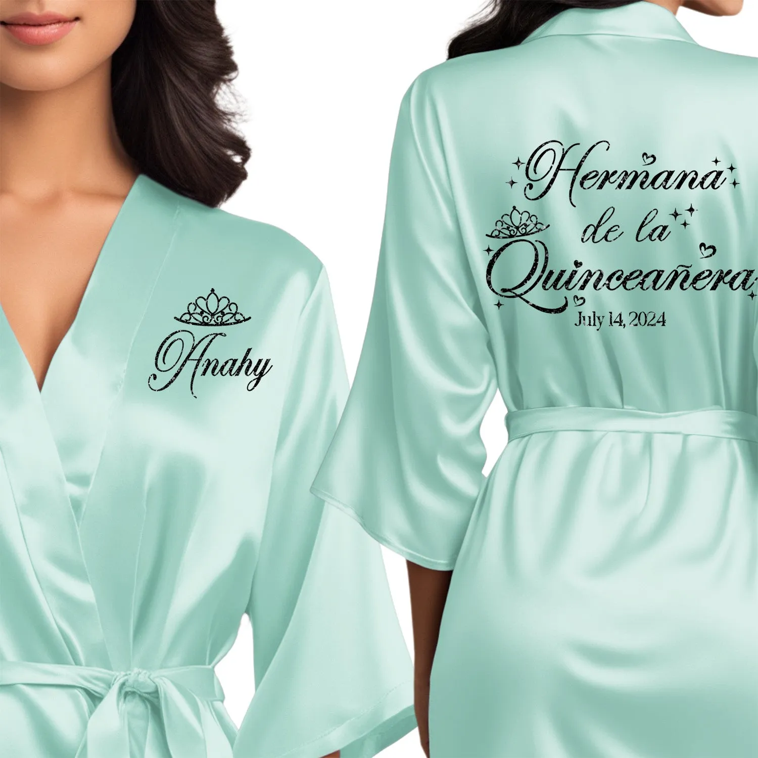 Mint Blue Mis Quince Años Robes, Pretty Quinceañera Robes, Robes for Mama de Quince | Quinceañera Gift