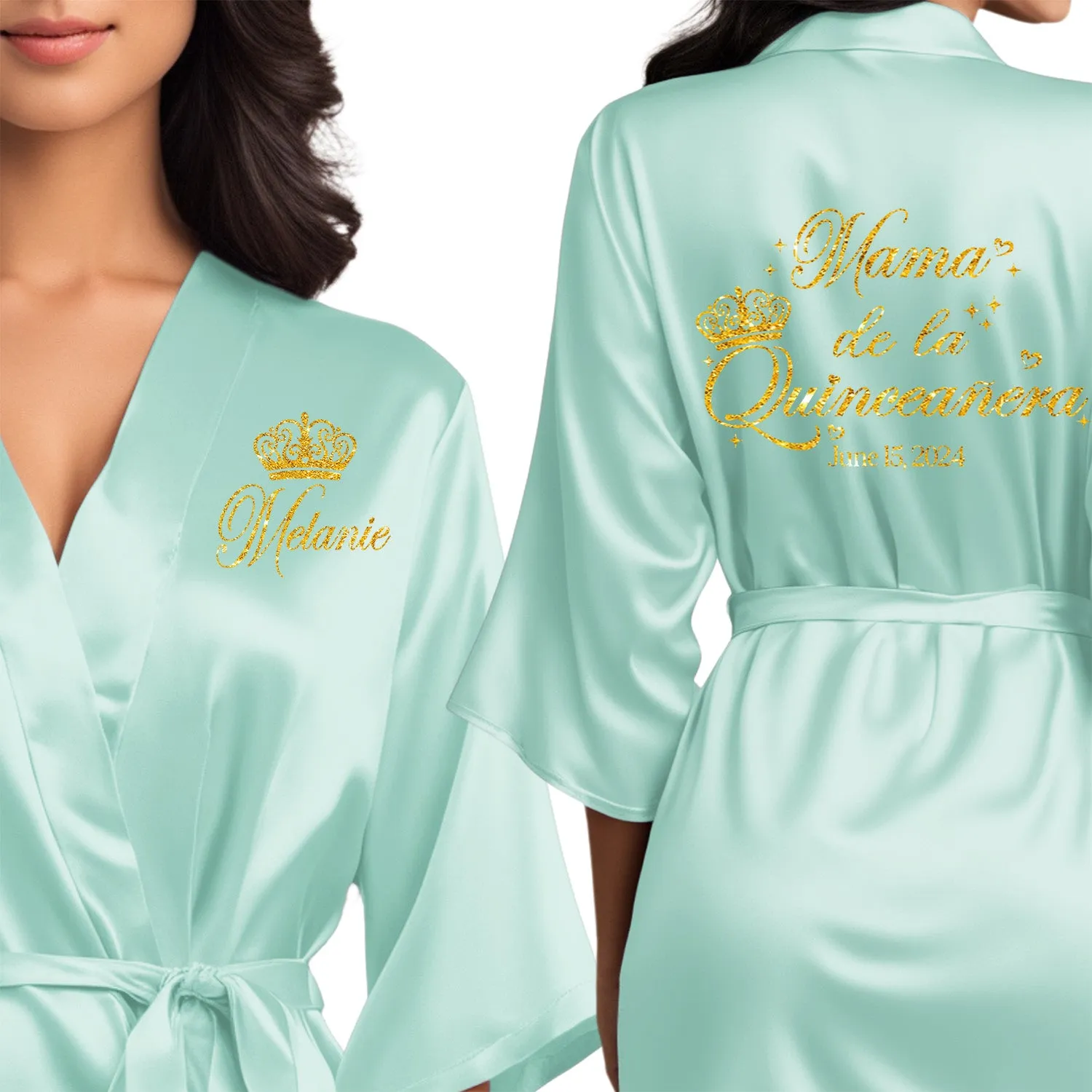 Mint Blue Mis Quince Años Robes, Pretty Quinceañera Robes, Robes for Mama de Quince | Quinceañera Gift