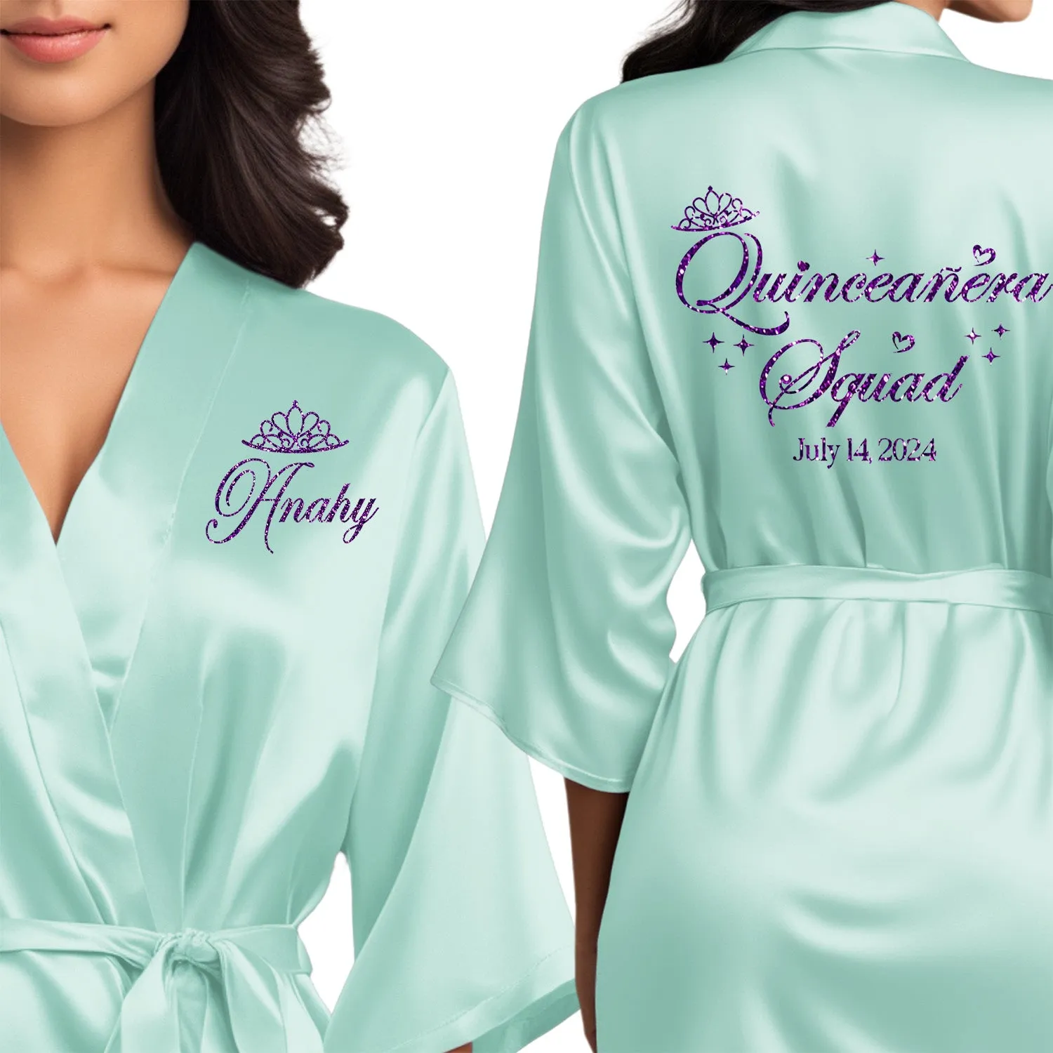 Mint Blue Mis Quince Años Robes, Pretty Quinceañera Robes, Robes for Mama de Quince | Quinceañera Gift