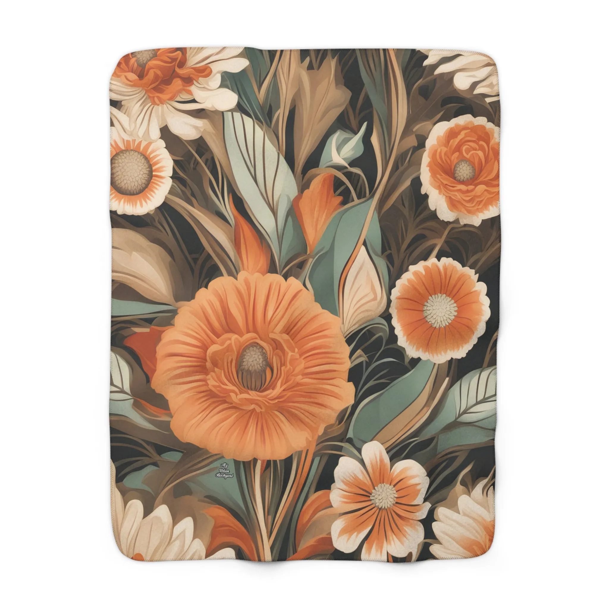 Orange Flowers, Sherpa Fleece Blanket for Cozy Warmth, 50"x60"