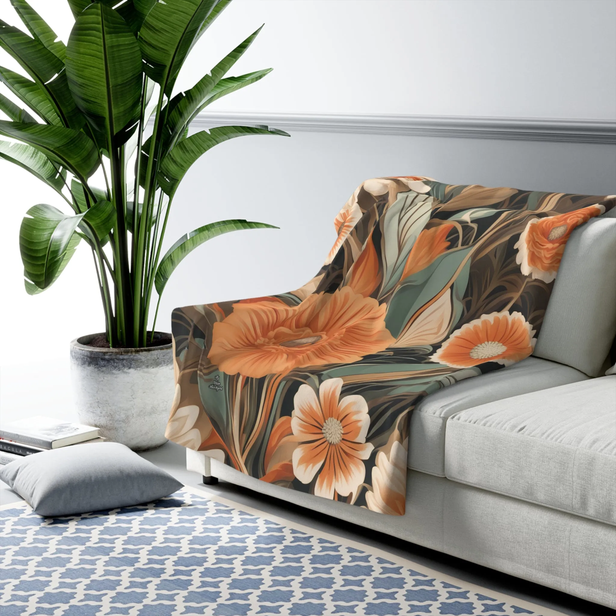 Orange Flowers, Sherpa Fleece Blanket for Cozy Warmth, 50"x60"