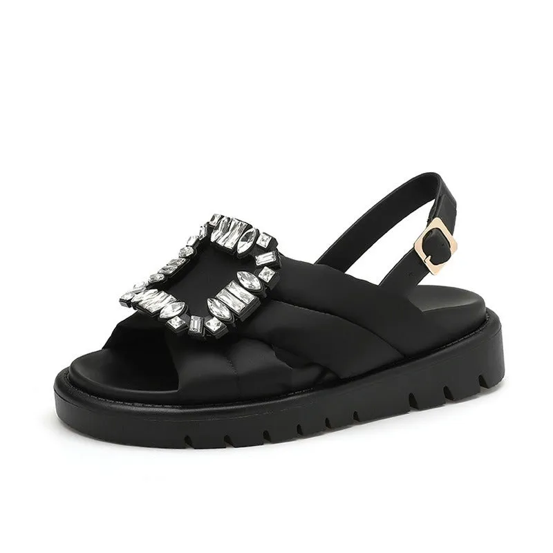 Pre Order:  Diamond Square Buckle Flat Sandals