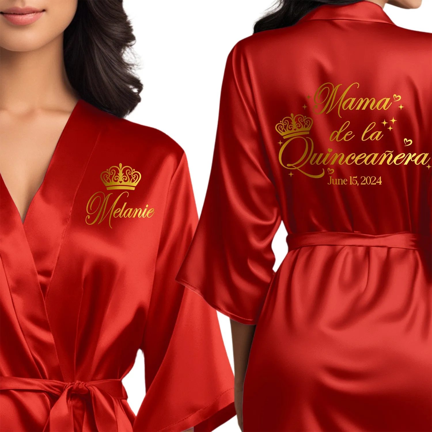 Red Mis Quince Años Robes, Pretty Quinceañera Robes, Robes for Mama de Quince | Quinceañera Gift