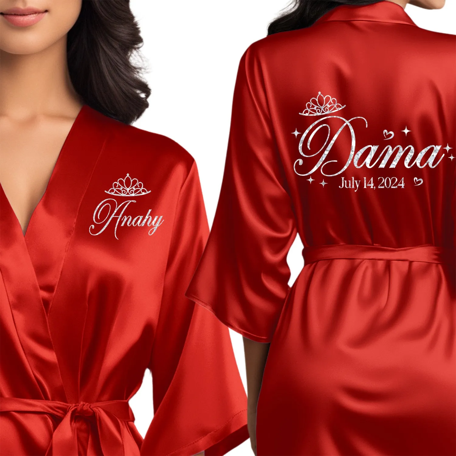 Red Mis Quince Años Robes, Pretty Quinceañera Robes, Robes for Mama de Quince | Quinceañera Gift