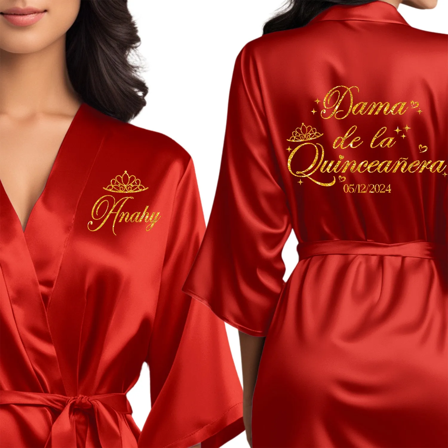 Red Mis Quince Años Robes, Pretty Quinceañera Robes, Robes for Mama de Quince | Quinceañera Gift