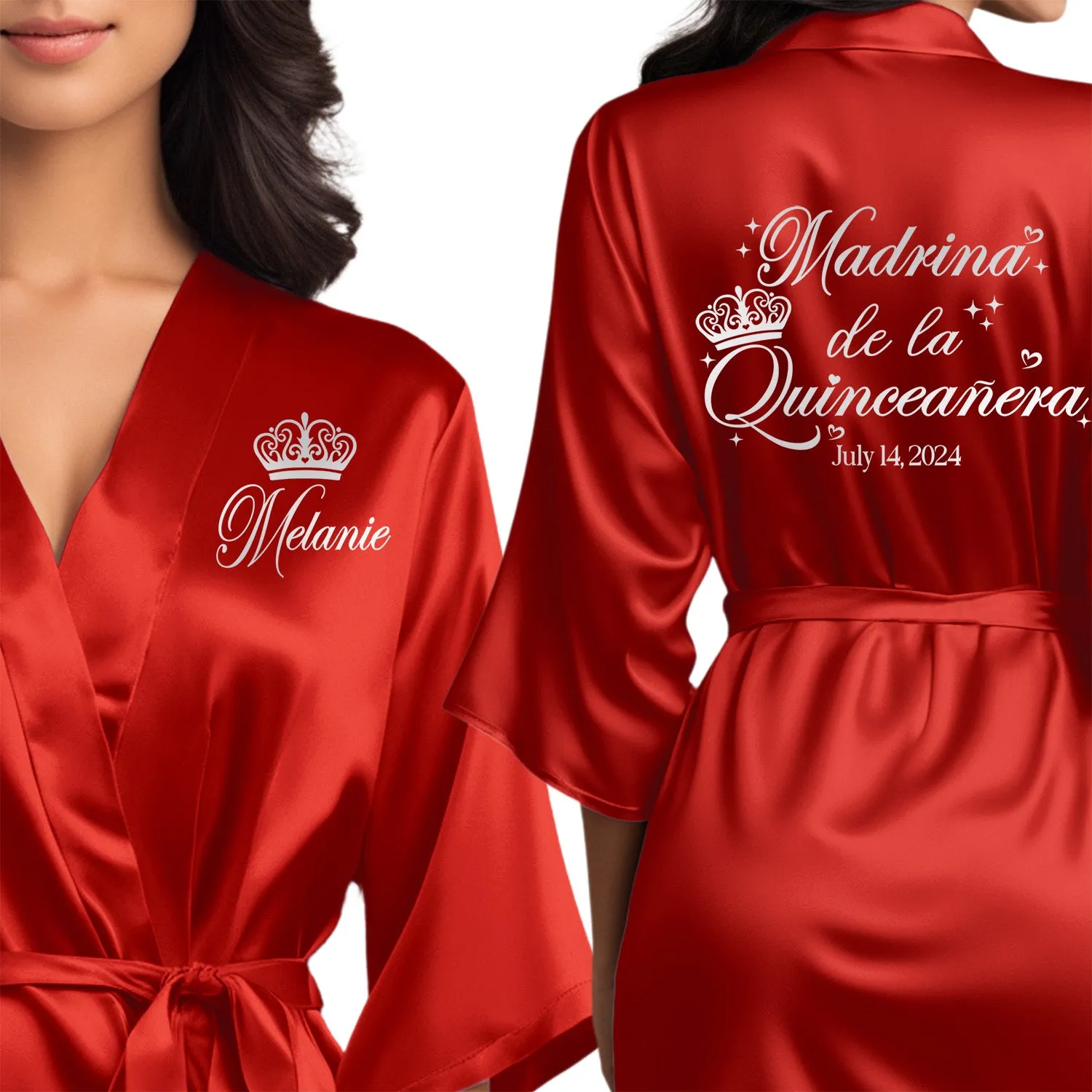 Red Mis Quince Años Robes, Pretty Quinceañera Robes, Robes for Mama de Quince | Quinceañera Gift