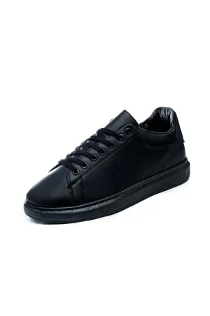 Sneakers - Leather - Basic Lace-Up - Black