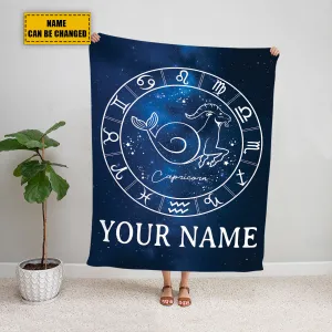 Teesdily | Capricorn Personalized Fleece Blanket With Name Horoscope Sherpa Blanket Zodiac Sign Constellation Astrology Adult Kid Birthday Gifts