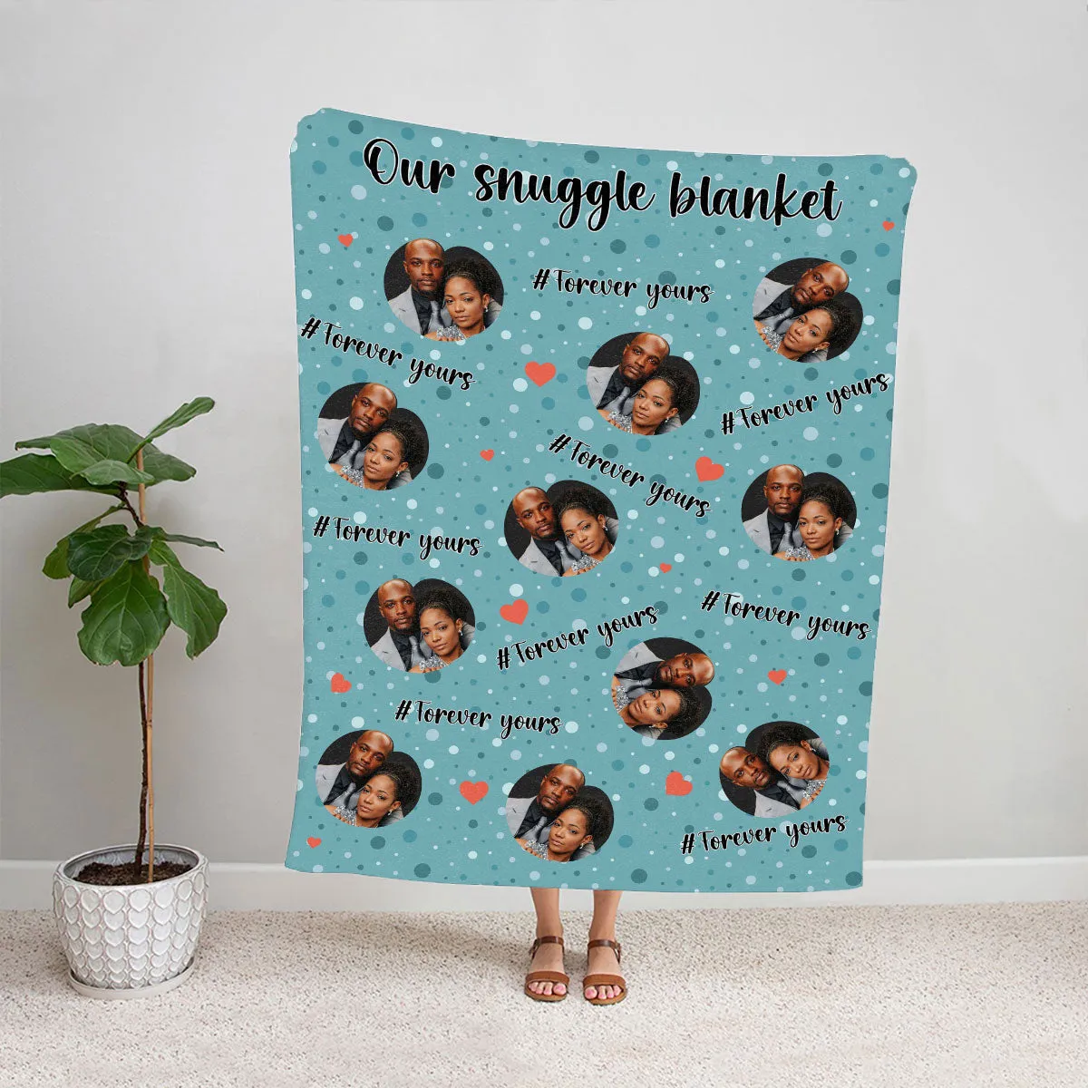 Teesdily | Couple Love Customized Photo Blanket For Valentines Day Our Snuggle Blanket Forever Yours Sherpa Fleece Blanket Couple Anniversary Gifts