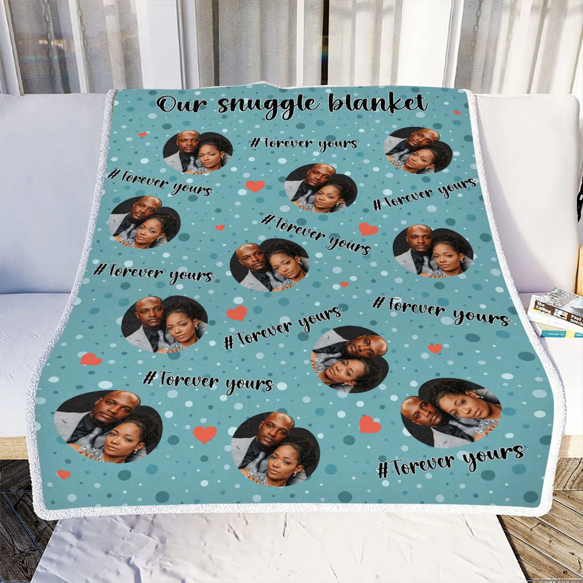 Teesdily | Couple Love Customized Photo Blanket For Valentines Day Our Snuggle Blanket Forever Yours Sherpa Fleece Blanket Couple Anniversary Gifts