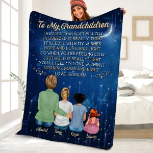 Teesdily | Customized Name To My Grandchildren Sherpa Blanket I Love You To The Moon And Back Throw Blanket Love Quote Heartwarming Family Gifts