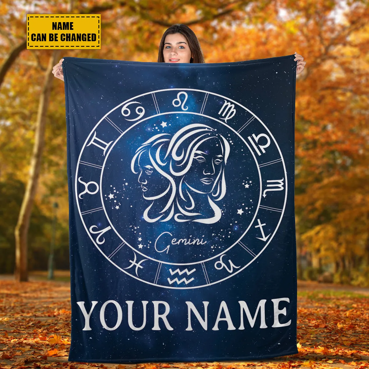 Teesdily | Gemini Personalized Fleece Blanket With Name Horoscope Design Sherpa Blanket Zodiac Sign Constellation Astrology Adult Kid Birthday Gifts