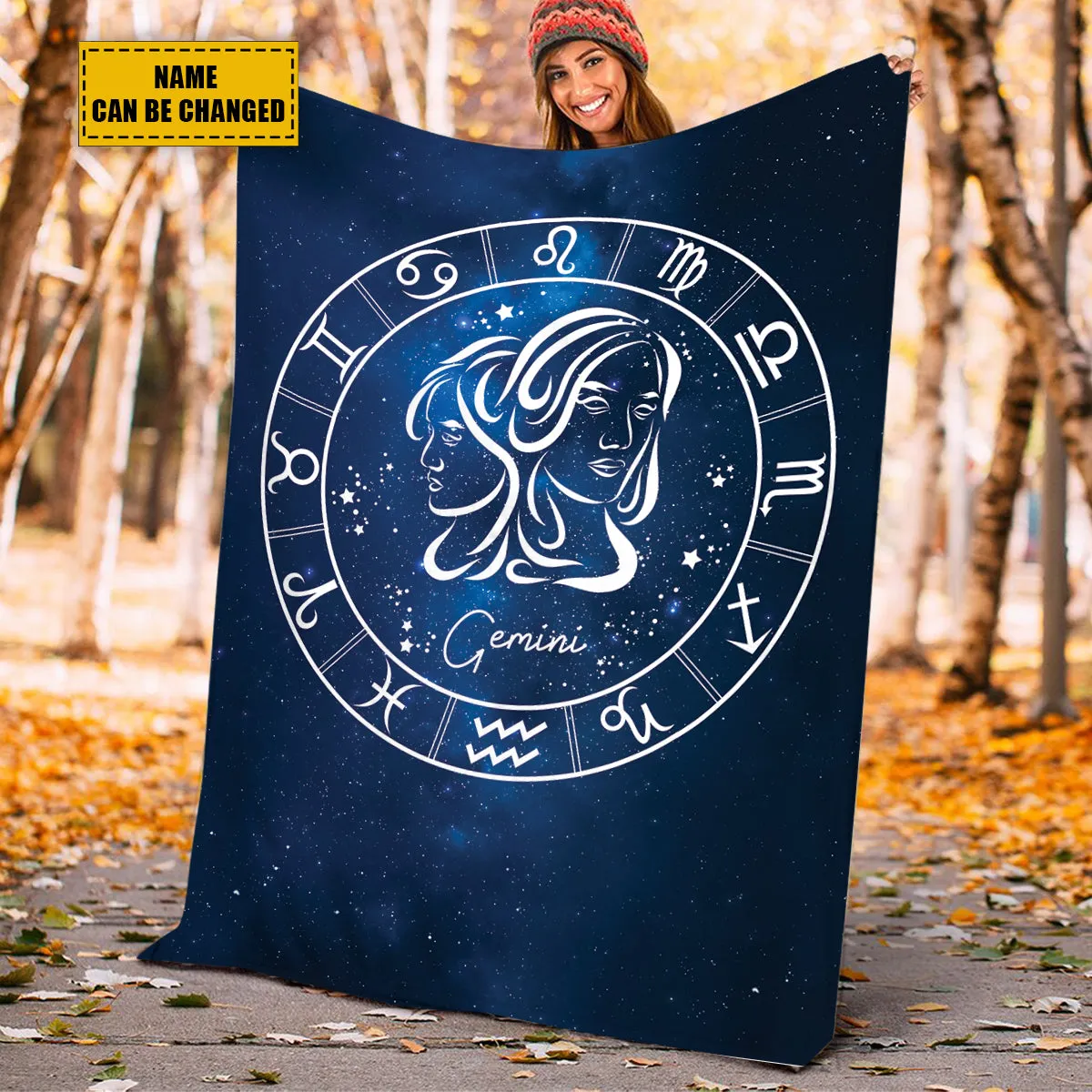 Teesdily | Gemini Personalized Fleece Blanket With Name Horoscope Design Sherpa Blanket Zodiac Sign Constellation Astrology Adult Kid Birthday Gifts