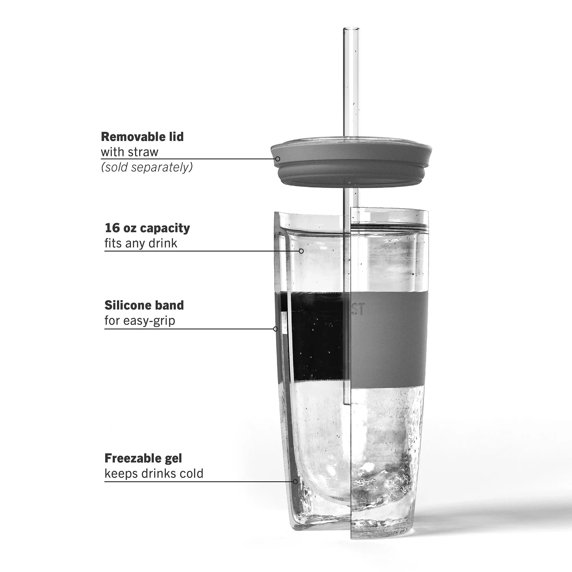 Tumbler FREEZE™ Cooling Cup in Grey with Lid and Straw