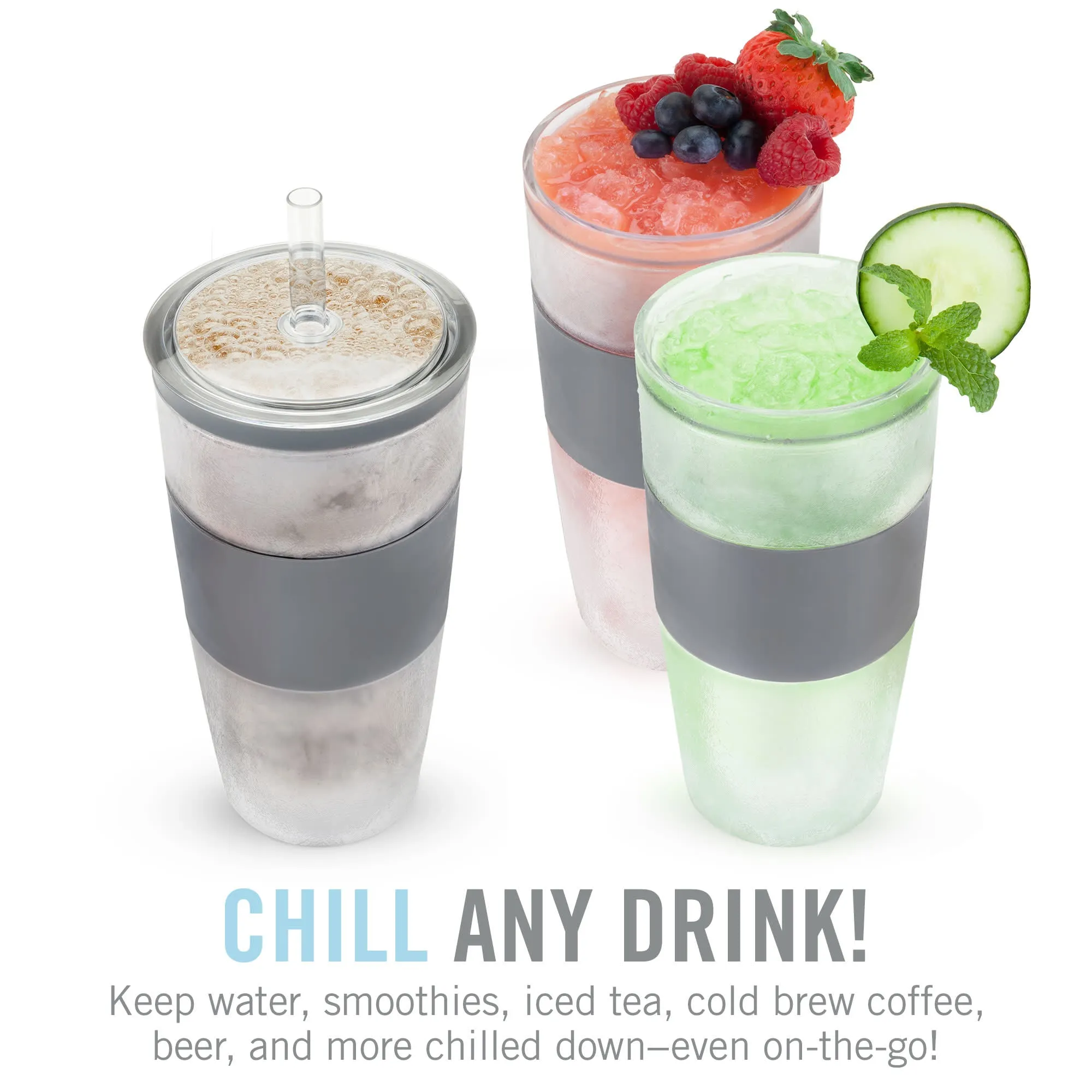 Tumbler FREEZE™ Cooling Cup in Grey with Lid and Straw