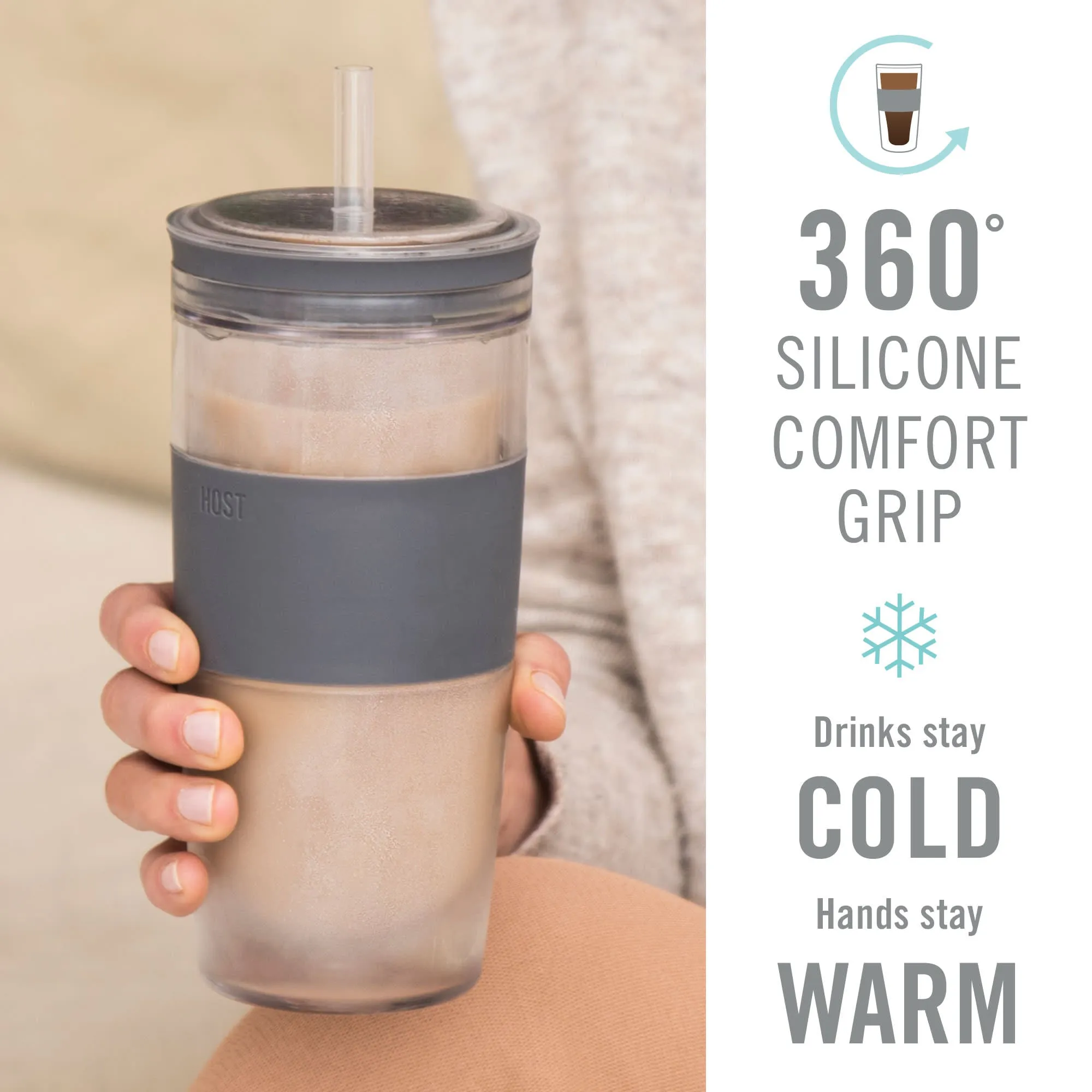 Tumbler FREEZE™ Cooling Cup in Grey with Lid and Straw