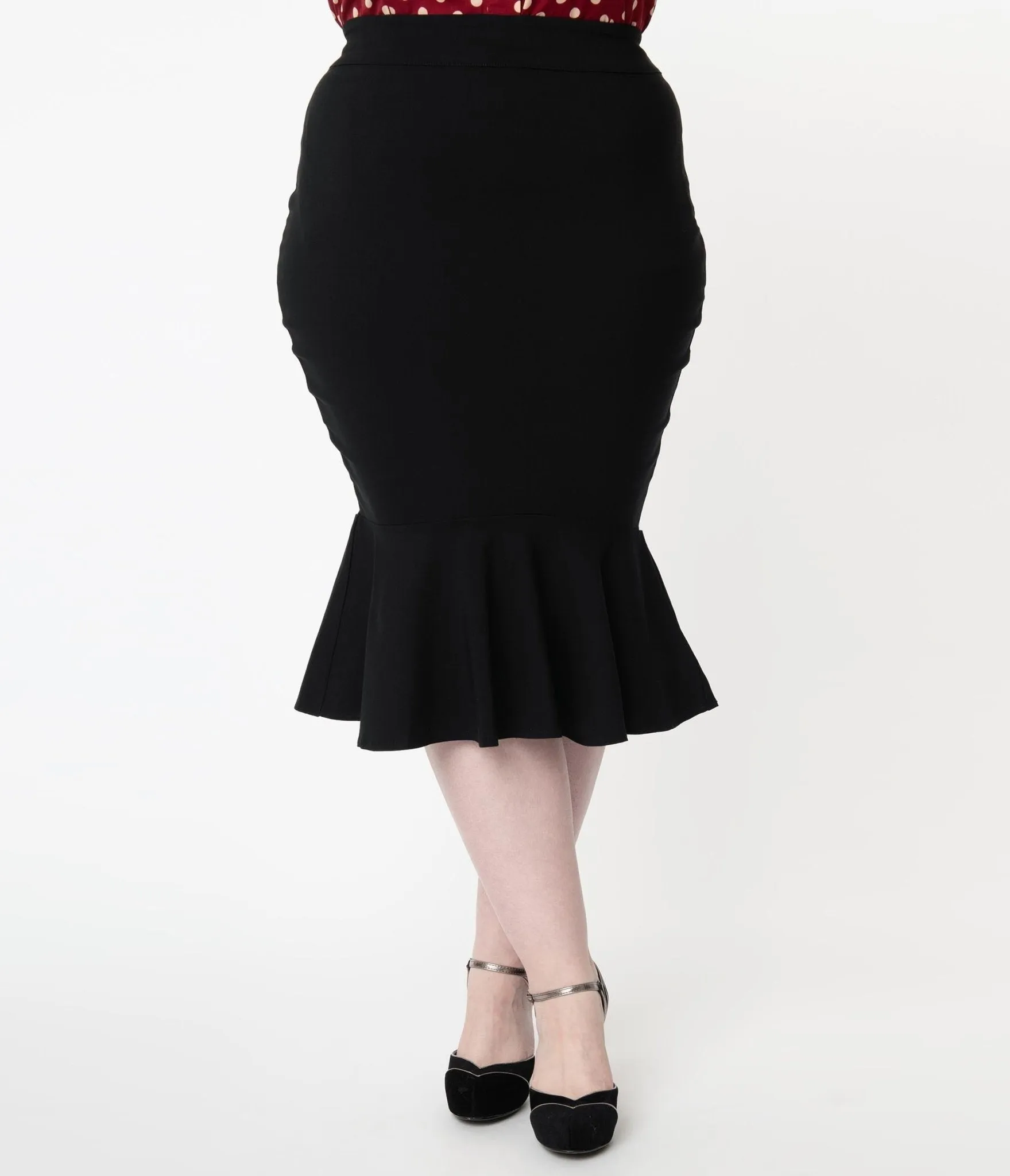 Unique Vintage Plus Size 1960s Black Fishtail Lizette Wiggle Skirt