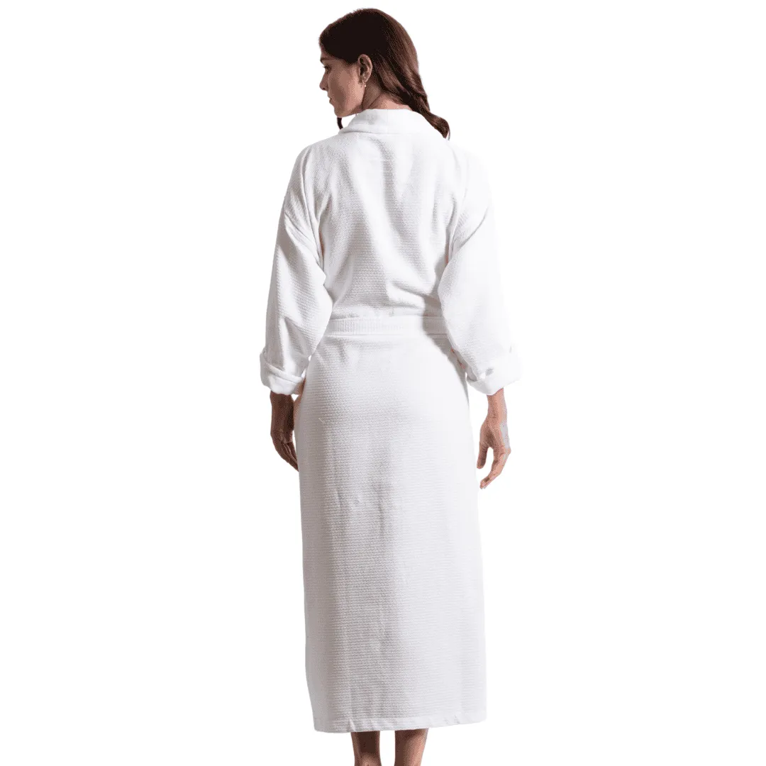 Women's Waffle Long Bathrobe, Velour Cotton Turkish Shawl Robe, Softness & Fast Dry (White)